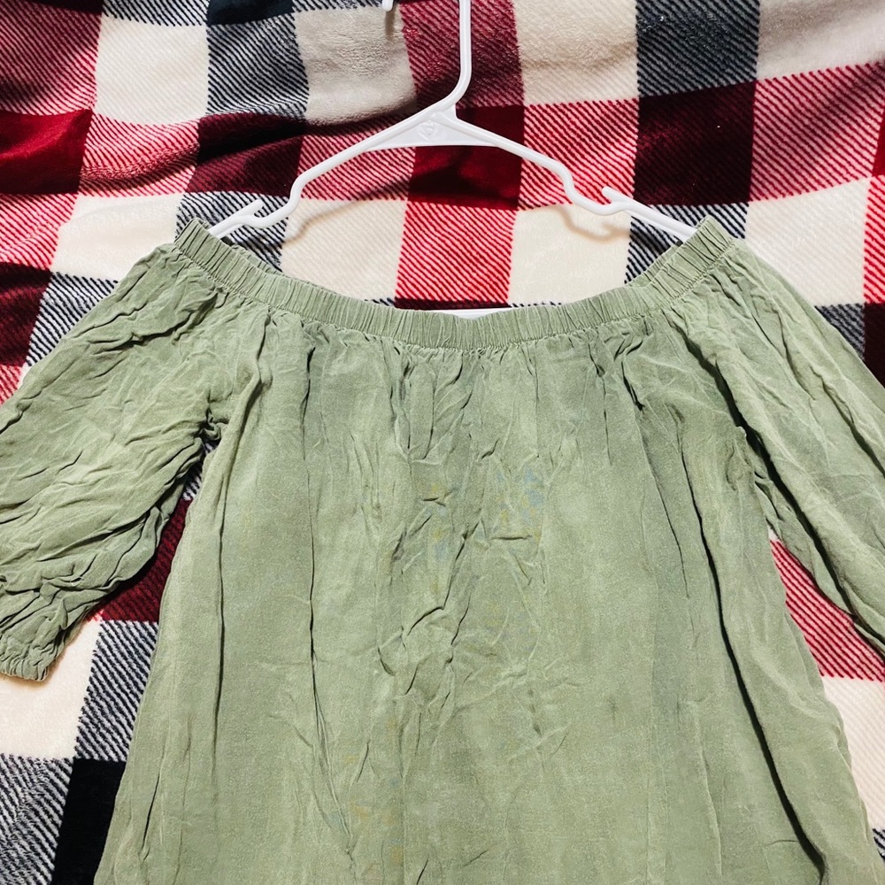 Light green off the shoulder shirt